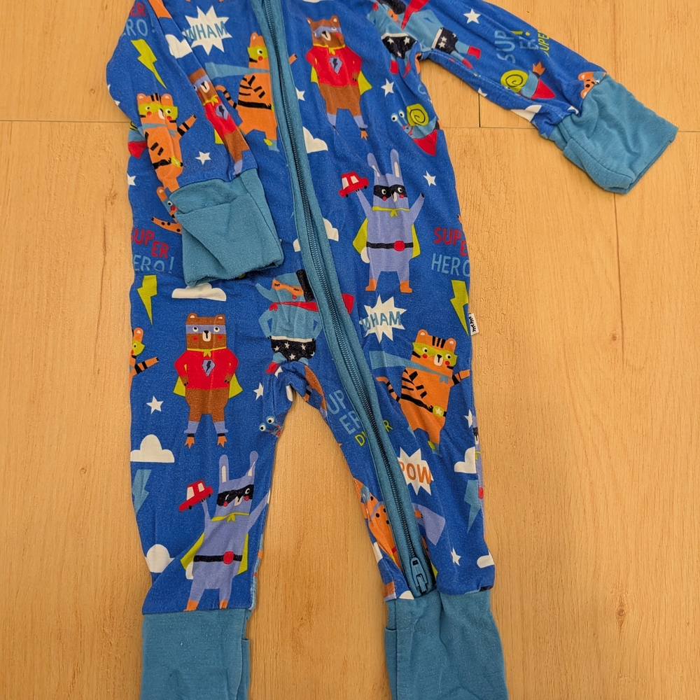 Little Sleepies Blue Superhero Kids Footie